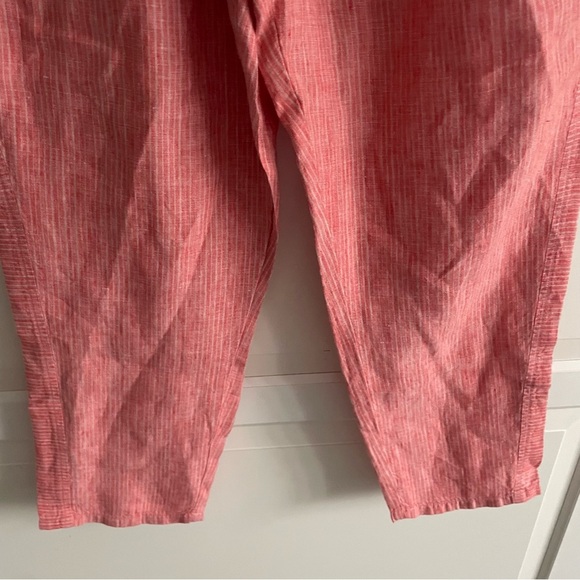 Anthropologie Coral Pink White Striped Linen Pull-On Pants 20242 - Picture 7 of 15